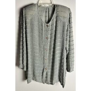 Vintage‎ Staples Womens Rayon Gauzy Button Up Shoulder Pads Blouse Made In USA M